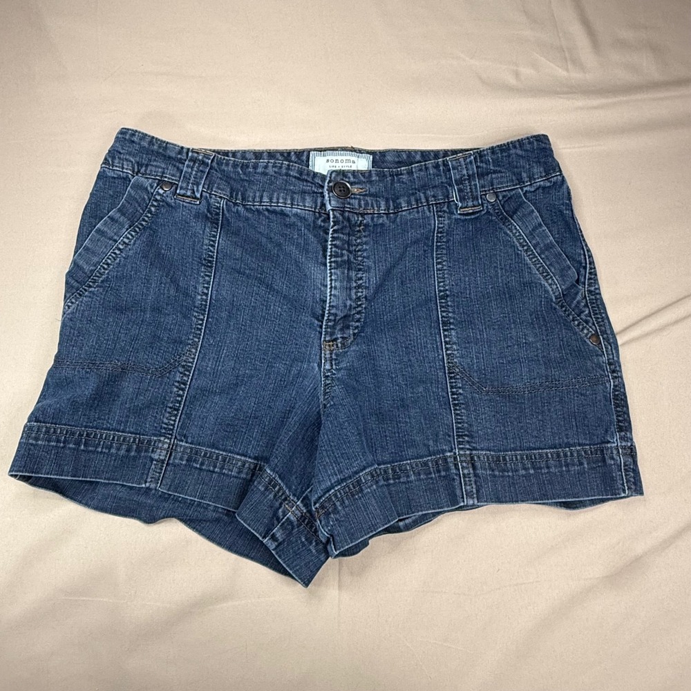 Sonoma Life Style Womens 16W Denim Shorts Dark Wash Stretch Mid Rise Blue